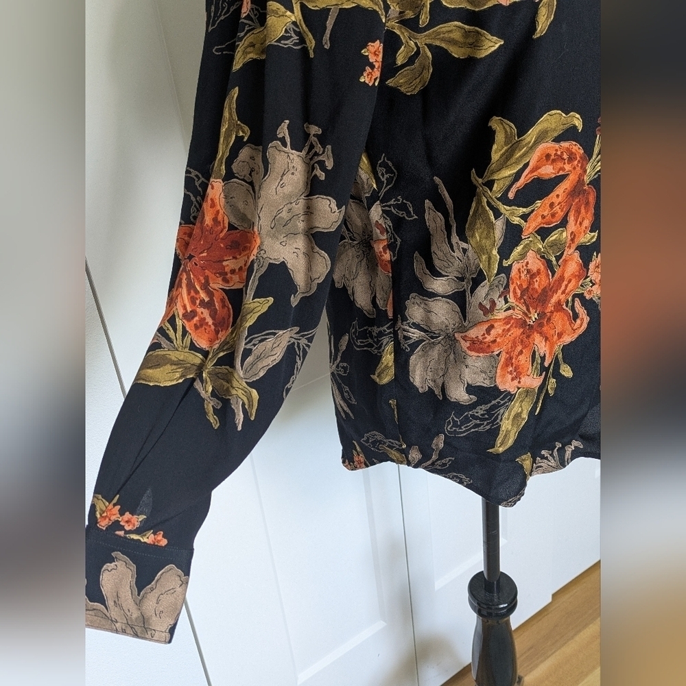 Vintage Caroline Little Women Floral Mandarin Collar Button Down Tunic Shirt Sz6 - Picture 7 of 12